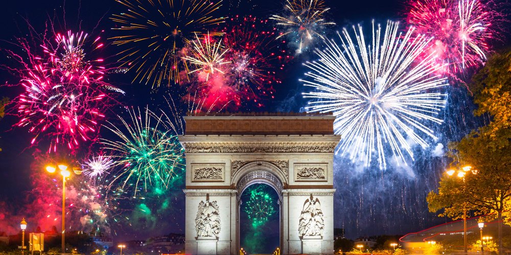 Festive crowd on the Champs-Élysées during New Year's Eve 2026 in Paris